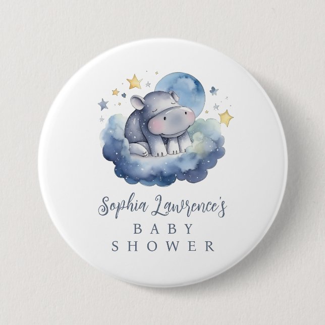 Badge Rond 7,6 Cm Baby shower Hippo bébé mignon (Devant)