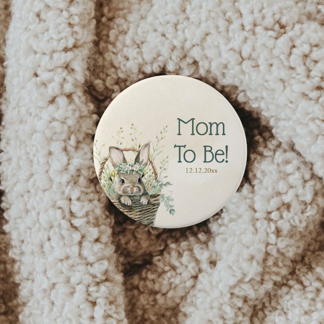 Badge Rond 7,6 Cm Baby shower lapin lapin Eucalyptus vert (Créateur téléchargé)