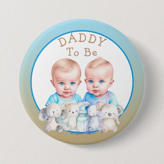 Badge Rond 7,6 Cm Baby shower papa de Twin Boy à être (Devant)
