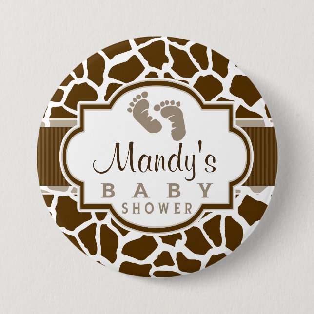 Badge Rond 7,6 Cm Baby shower Poster de animal Brown, Giraffe blanch (Devant)
