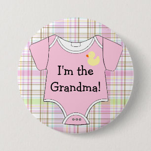 Badge Rond 7,6 Cm Baby shower rose de plaid je suis la grand-maman