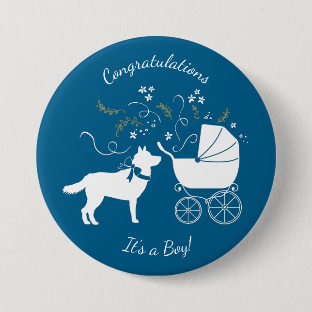 Badge Rond 7,6 Cm Baby shower Sibérien Husky Chig (Devant)