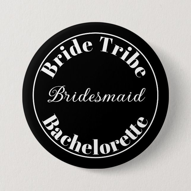 Badge Rond 7,6 Cm Bachelorette Tribe de mariées modernes noir et bla (Devant)