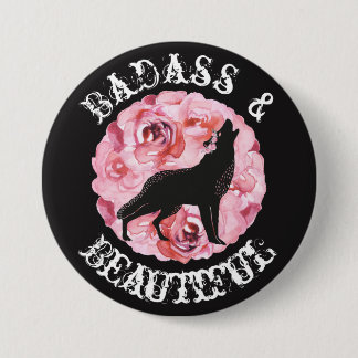 Badge Rond 7,6 Cm Badass et beau loup et bouton noir de roses