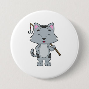 Badge Rond 7,6 Cm Baguette de pêche de chat