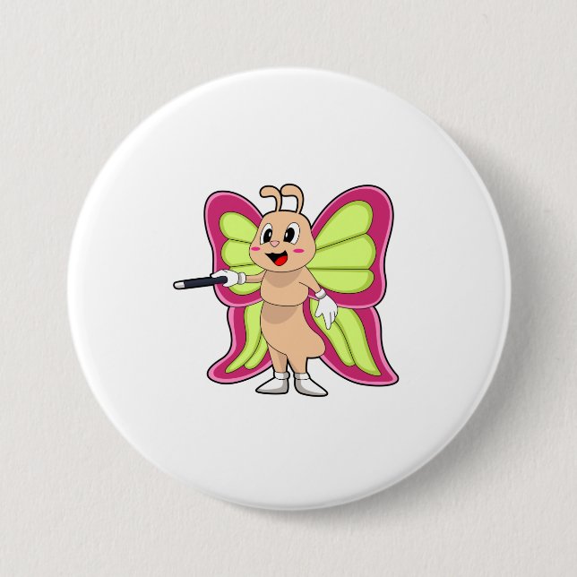 Badge Rond 7,6 Cm Baguette magique papillon (Devant)