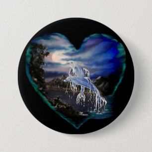 Badge Rond 7,6 Cm Baie à la nuit, Amour Dauphin