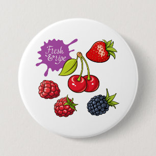 Badge Rond 7,6 Cm Baies rouges fraîches et cerises
