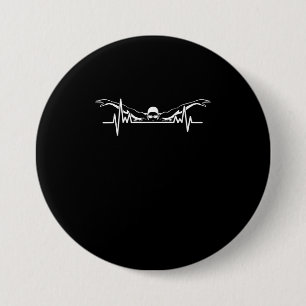 Badge Rond 7,6 Cm Baignade Heartbeat Équipe Baignade Femmes Filles