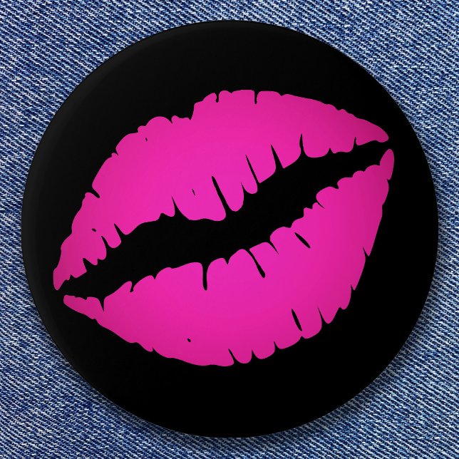 Badge Rond 7,6 Cm Baiser Ombré Noir et Rose Chaud (Black and Hot Pink Ombre Kiss Button)
