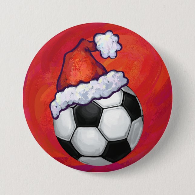 Badge Rond 7,6 Cm Bal de football de Santa Hat en rouge (Devant)