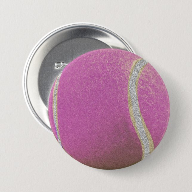 Badge Rond 7,6 Cm Bal De Tennis Rose Moderne Avec Ligne De Parties s (Devant & derrière)