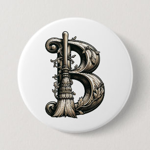 Badge Rond 7,6 Cm Balai de sorcière vintage B Halloween