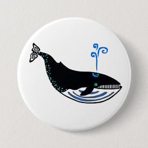 Badge Rond 7,6 Cm BALEINE Bleue Graphique - Animale militante - bout