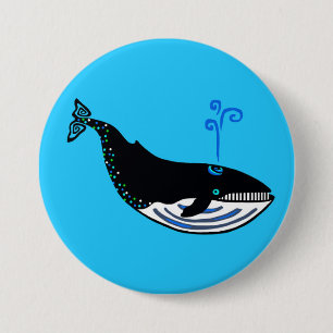 Badge Rond 7,6 Cm BALEINE Bleue océanique - Animaux en voie de dispa