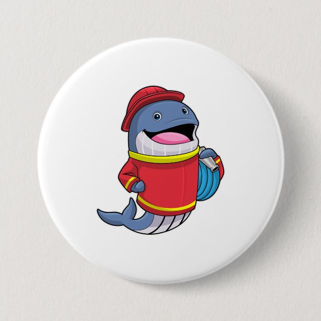 Badge Rond 7,6 Cm Baleine comme pompier avec tuyau (Devant)