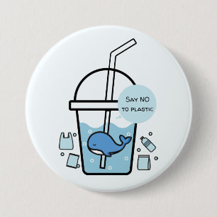 Badge Rond 7,6 Cm Baleine en Coupe, Non au Jour des terres plastique