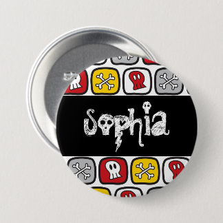 Badge Rond 7,6 Cm Balise Nom de la partie Halloween Skuls & Bones