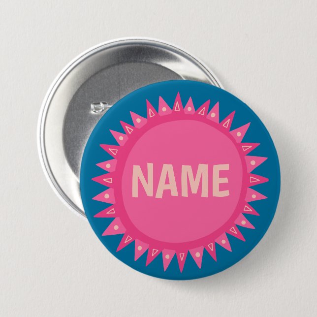 Badge Rond 7,6 Cm Balise PERSONNALISER IT Pink Blue Sunshine Name (Devant & derrière)