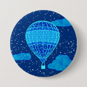 Badge Rond 7,6 Cm Ballon à air chaud contre un ciel nocturne dans l