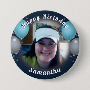 Badge Rond 7,6 Cm Ballons d'anniversaire heureux et Bouton bleu phot