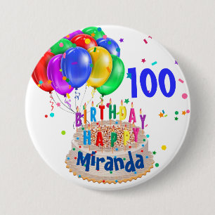 Badge Rond 7,6 Cm Ballons de gâteau d'anniversaire Ajouter le nom AG