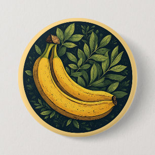 Badge Rond 7,6 Cm Bananes, Feuilles et un Cercle Sombre