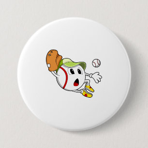 Badge Rond 7,6 Cm Base-ball avec Baseball Glove & Cap