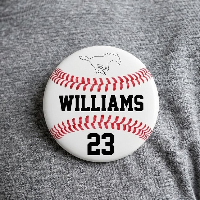 Badge Rond 7,6 Cm Baseball Nom de joueur personnalisé, numéro et log (Personalized baseball round button with custom logo, player name and number.)