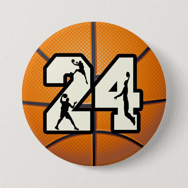 Badge Rond 7,6 Cm Basket-ball du numéro 24 (Devant)