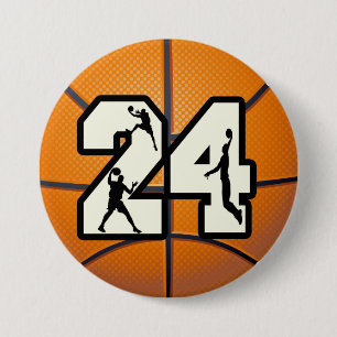 Badge Rond 7,6 Cm Basket-ball du numéro 24