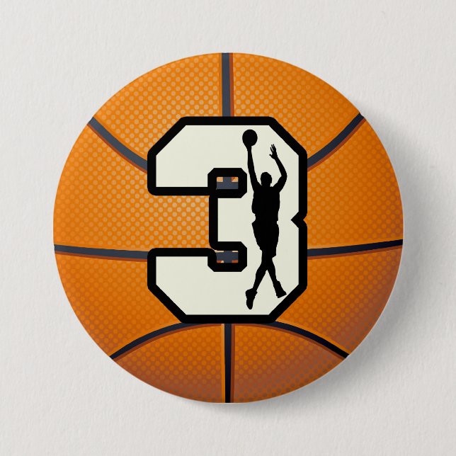 Badge Rond 7,6 Cm Basket-ball et joueur du numéro 3 (Devant)
