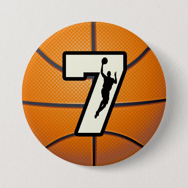 Badge Rond 7,6 Cm Basket-ball et joueur du numéro 7 (Devant)