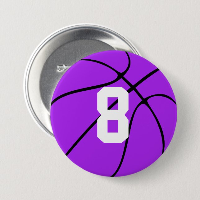 Badge Rond 7,6 Cm Basket-ball mauve personnalisé Numéro ou lettre de (Devant & derrière)