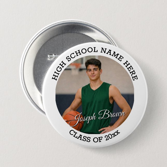 Badge Rond 7,6 Cm Basketball Senior Night Custom Photo School Spirit (Devant & derrière)