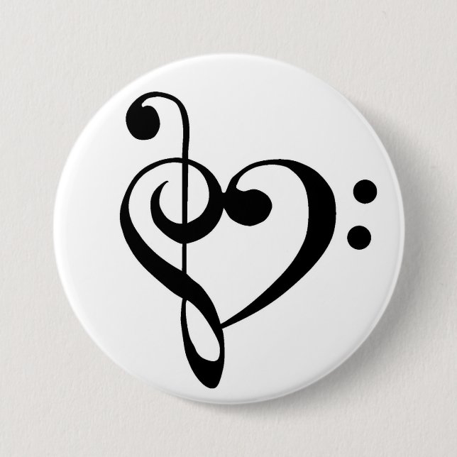 Badge Rond 7,6 Cm Bass Clef et Treble Clef Heart (Devant)