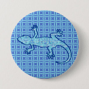 Badge Rond 7,6 Cm Batik Tribal Gecko - bleu denim doux