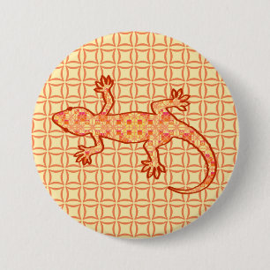 Badge Rond 7,6 Cm Batik tribal Gecko - corail et orange clair