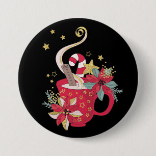 Badge Rond 7,6 Cm Bâtons de cannelle rouge Teacup Poinsettias, étoil
