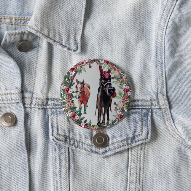 Badge Rond 7,6 Cm bay mare cheval rose Button (En situation)
