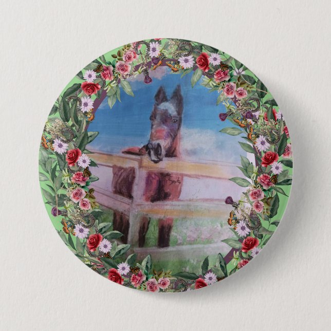 Badge Rond 7,6 Cm bay mare cheval rose Button (Devant)