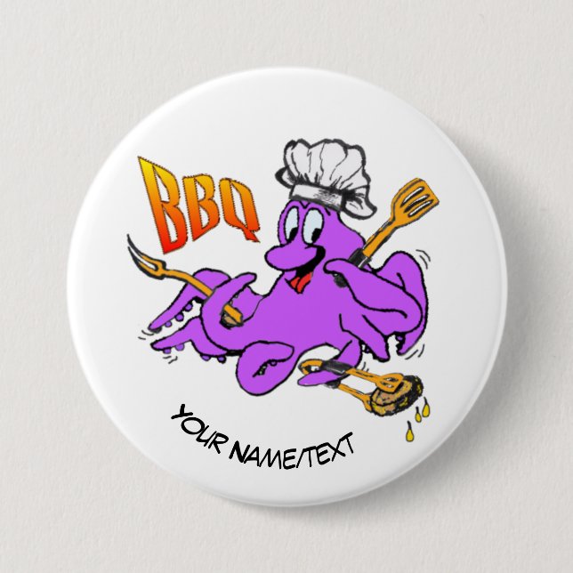 Badge Rond 7,6 Cm BBQ Octopus Round Bouton (Devant)