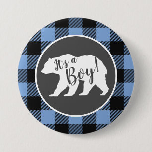 Badge Rond 7,6 Cm Bear Baby shower Garçon bleu
