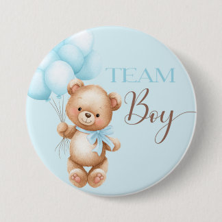 Badge Rond 7,6 Cm Bear round pin for gender reveal team boy