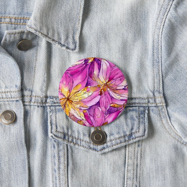 Badge Rond 7,6 Cm Beau Boho rose et or motif floral (En situation)
