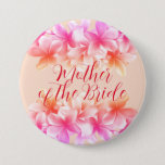 Badge Rond 7,6 Cm Beautiful Hawaiian Flowers Bridal Shower ID<br><div class="desc">Bridal shower ID button for members of the bridal party and mothers. Pretty plumeria flowers in purple-pink and orange decorate round buttons with text in the center. Create for the mothers and other female relatives, and members of the bridal party. Guest’s will appreciate knowing who is who at pre-wedding celebrations...</div>