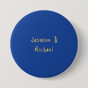 Badge Rond 7,6 Cm Beaux Noms De Couple Calligraphiés Bleu Et Or