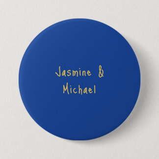 Badge Rond 7,6 Cm Beaux Noms De Couple Calligraphiés Bleu Et Or
