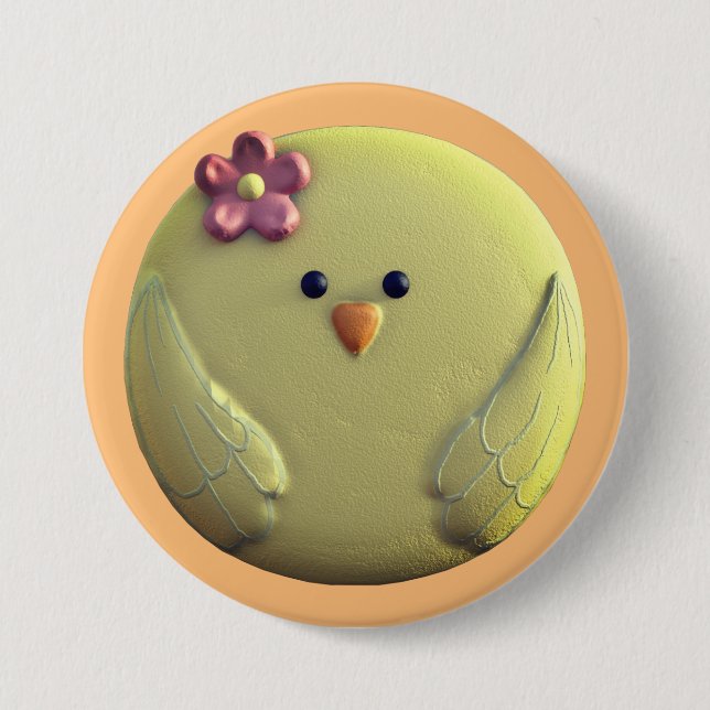 Badge Rond 7,6 Cm Bébé chiche mignon jaune et rose (Devant)