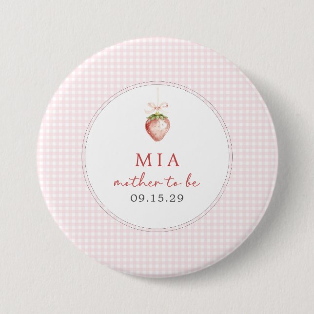 Badge Rond 7,6 Cm Bébé Sucré Bébé Fille Coquette Gingham Fraise  (Devant)